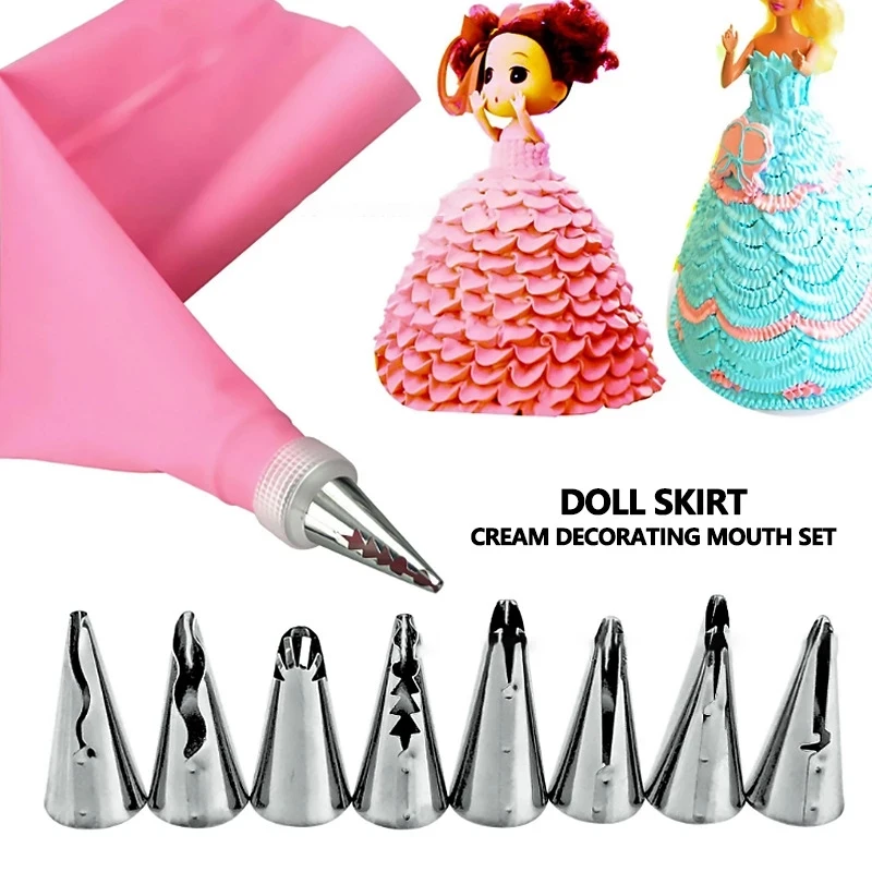 

10Pcs Skirt Lace Cake Decorating Tips Tool With Cream Bag Stainless Steel Pastry Icing Piping Nozzles Confectionery DIY Bake
