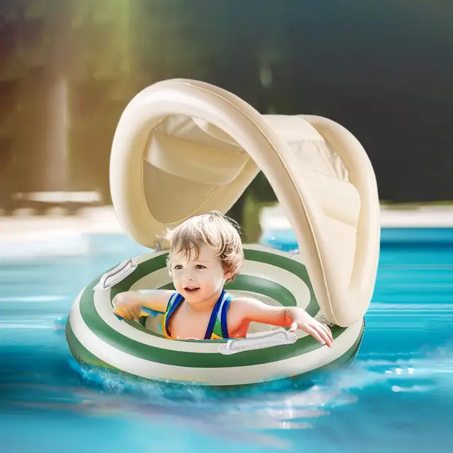 Baby Pool Float With Canopy Safety Floating Seat Adjustable Float Trainer With Sunshade For Babies Toddler Kid Puddle 2