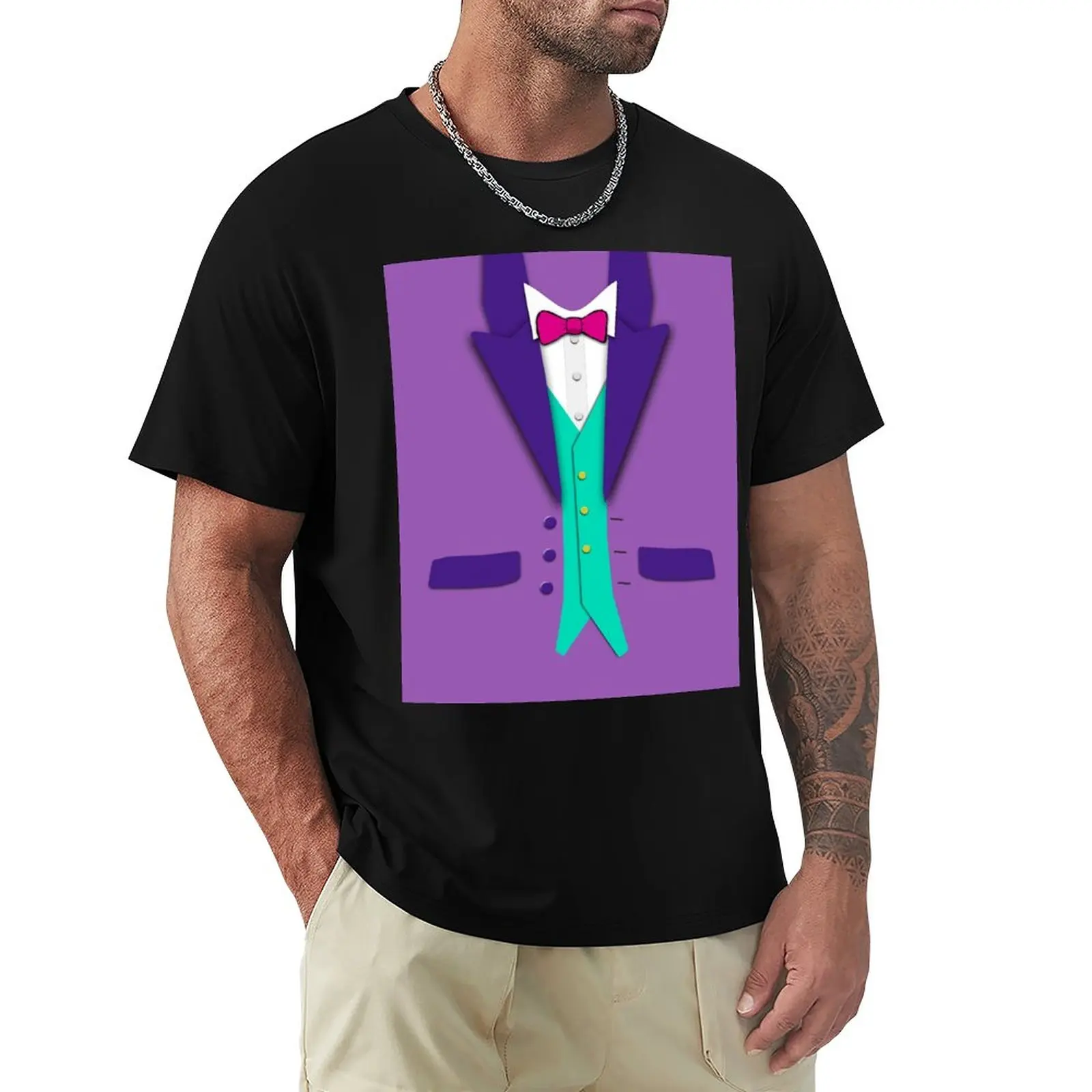 

Purple Tuxedo Bowtie and Vest T-Shirt vintage clothes tops oversized t shirt men