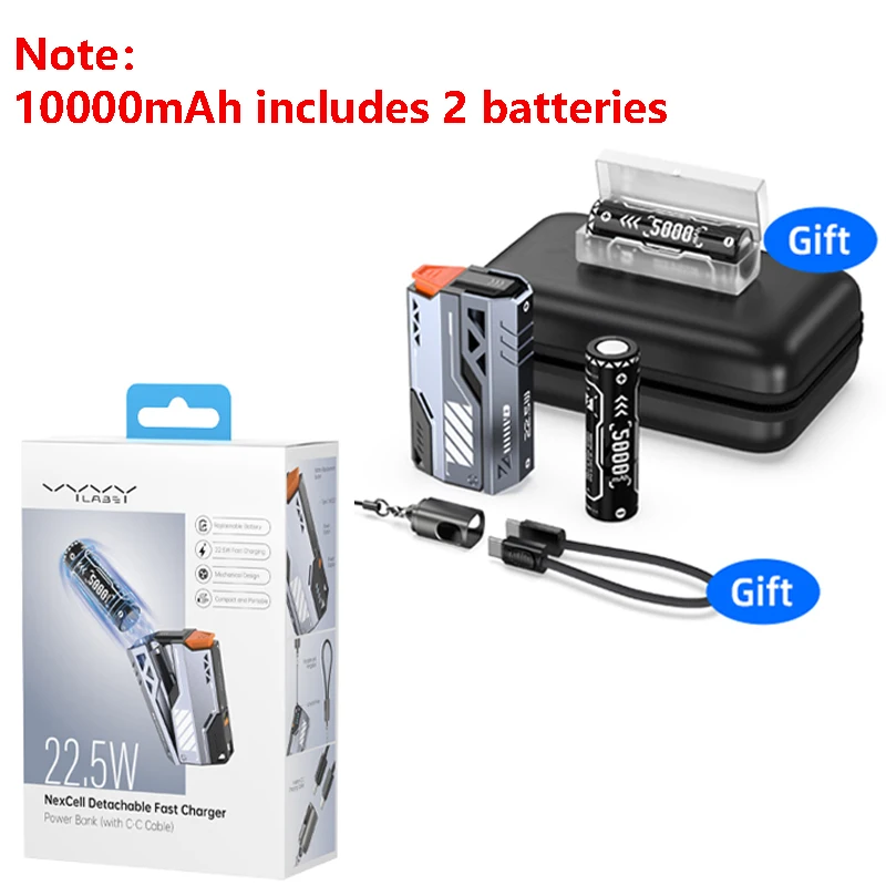 Vyvylabs 10000-40000mAh 22.5W סוללת גיבוי חיצונית לטעינה מהירה חבילת סוללות נשלפות וניתנות להחלפה עבור iPhone Samsung