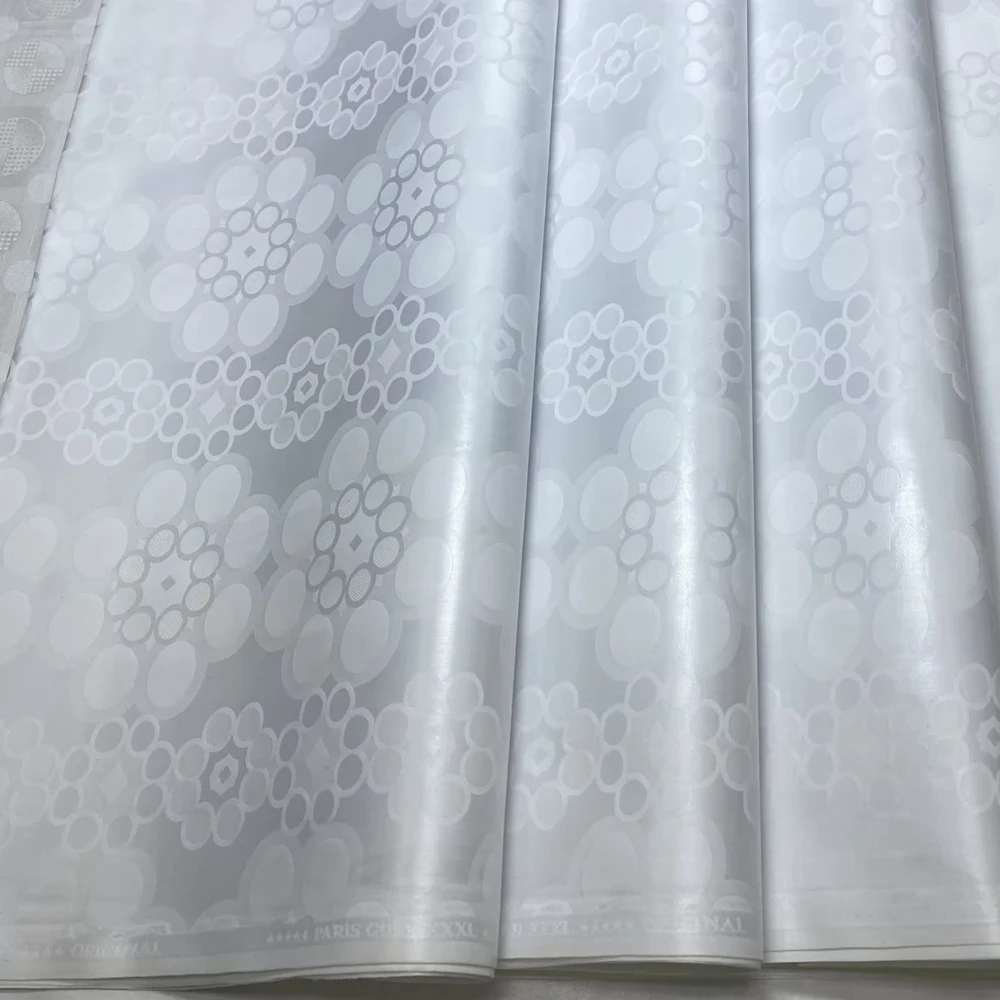 

White Color African Bazin Riche Lace Fabric Brocade Cotton Material Best Quality For Sew Uniform Wedding Dress 5yards