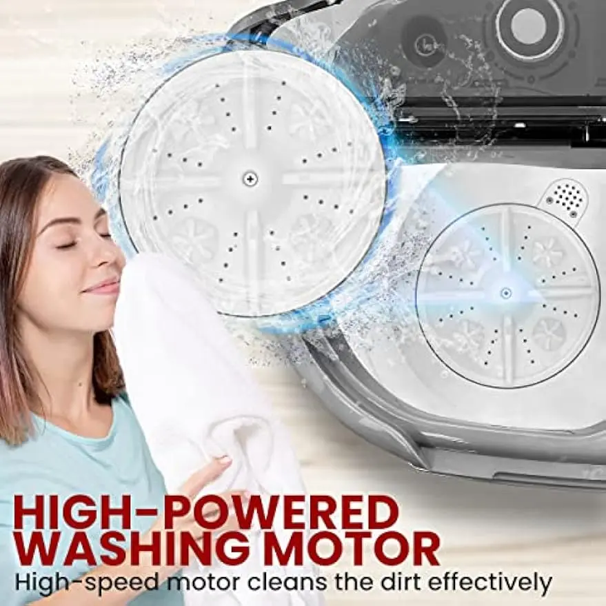 Washer & Dryer, 2 in 1 Portable Mini Washing Machine, Twin Tubs, 11lbs. Capacity, 110V, Spin Cycle w/Hose
