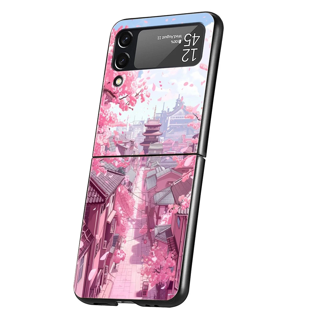 Pink Spring Cherry Blossoms Shockproof Hard PC Phone Case - Black Cover