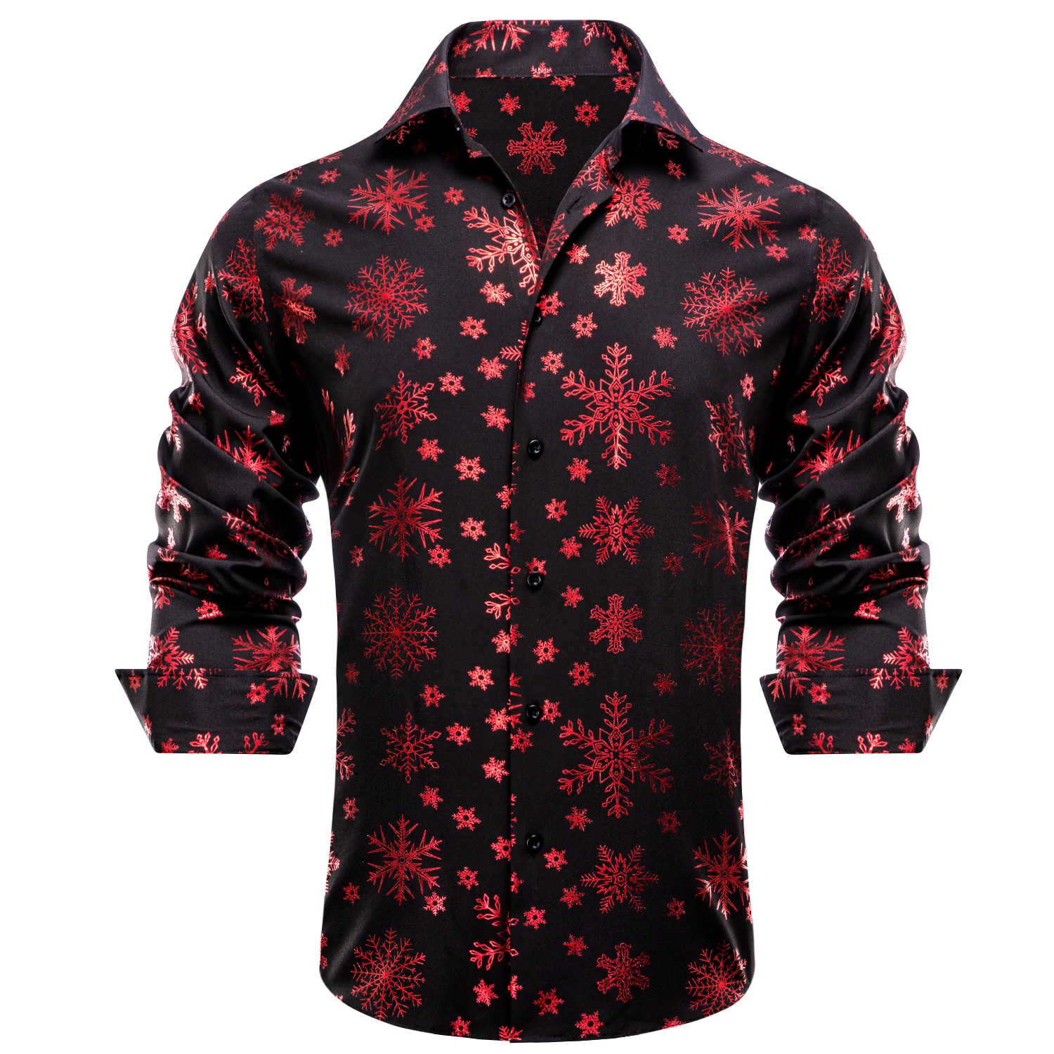 Hi-Tie Christmas Silk Mens Shirts Black Red Long Sleeve Turndown Collar Shirt Slim Fit Blouse for Male Wedding Business Designer