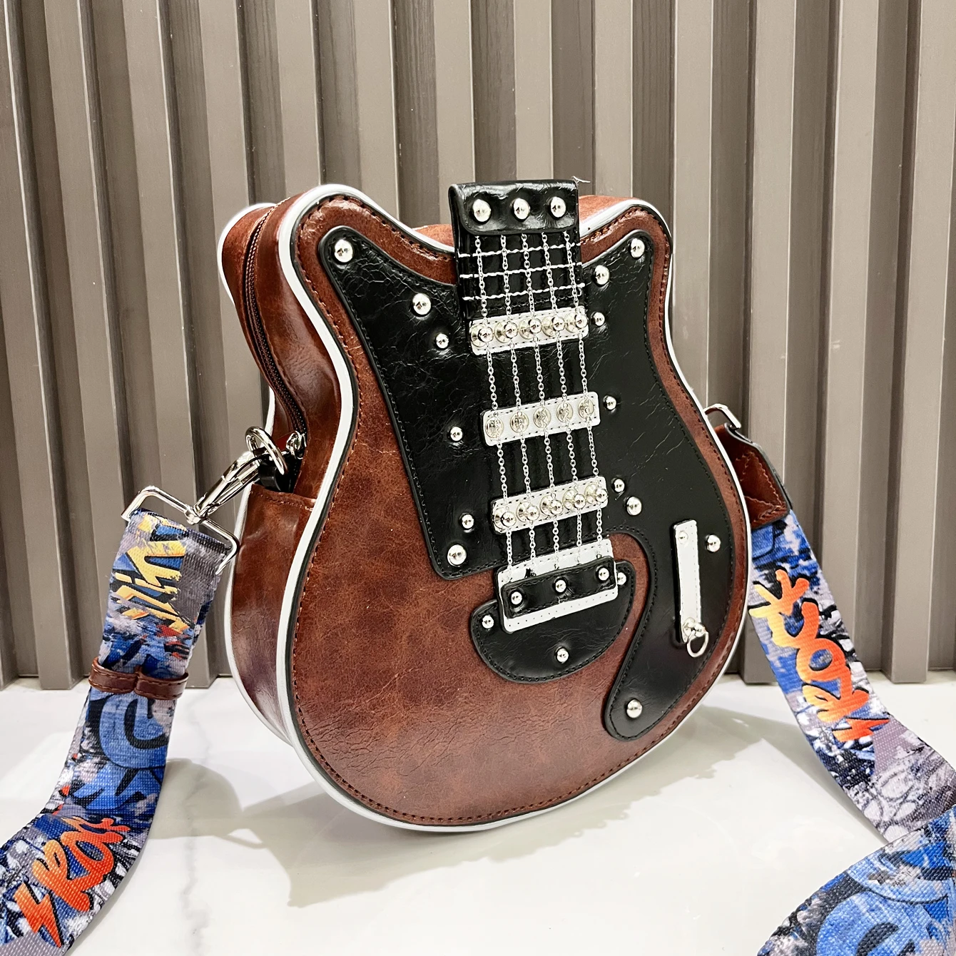 Luxury Leather Crossbody Handbag - Handmade Guitar Shape Purse for Women