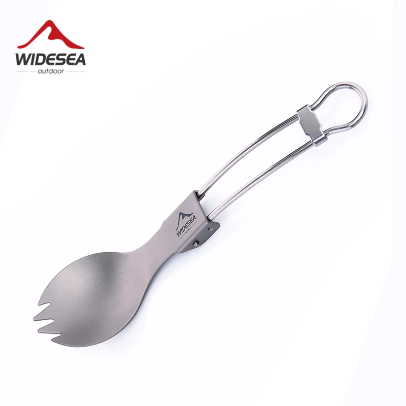 

WIDESEA 2in 1 Camping Tableware Titanium Spork Spoon Fork Picnic Cutlery Foldable Outdoor Tourist Hiking Trekking Cookware Dinne