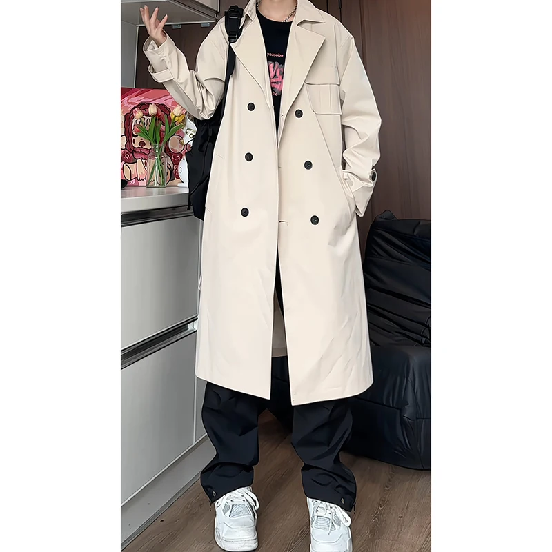 New Autumn Men Trench Coat Male Streetwear Windbreaker Trenchcoat Men's Solid Business Casual Loose Long Overcoat M-5XL