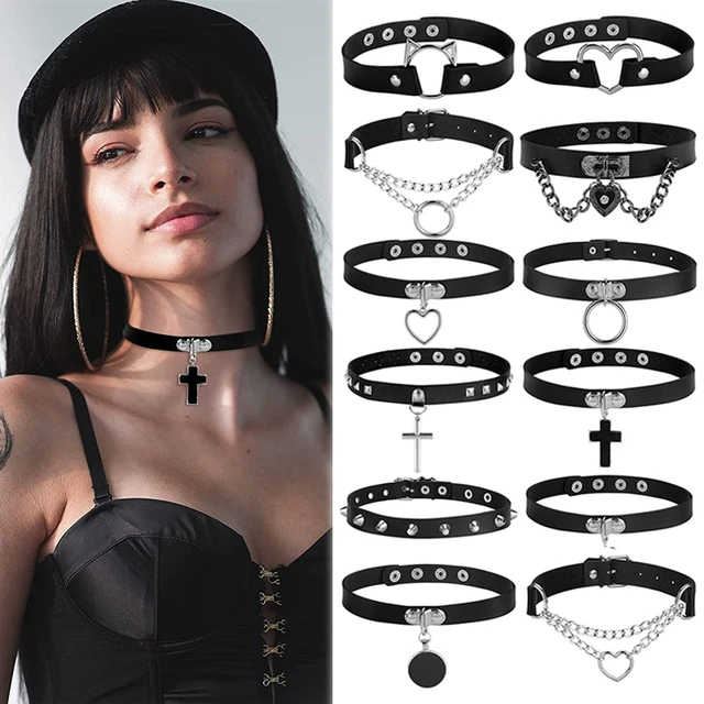 New Punk Chocker Necklaces Pendant Sexy Round Rivets Black Goth Chokers  Gothic Choker Necklace Chains for Women Bondage Jewelry - AliExpress