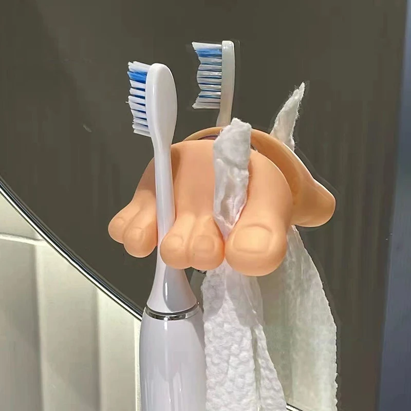 Funny Finger Toes Suction Cup Toothbrush Holder Wall Mounted Tooth Brush Storage Rack Bathroom Storage Stand Organizer