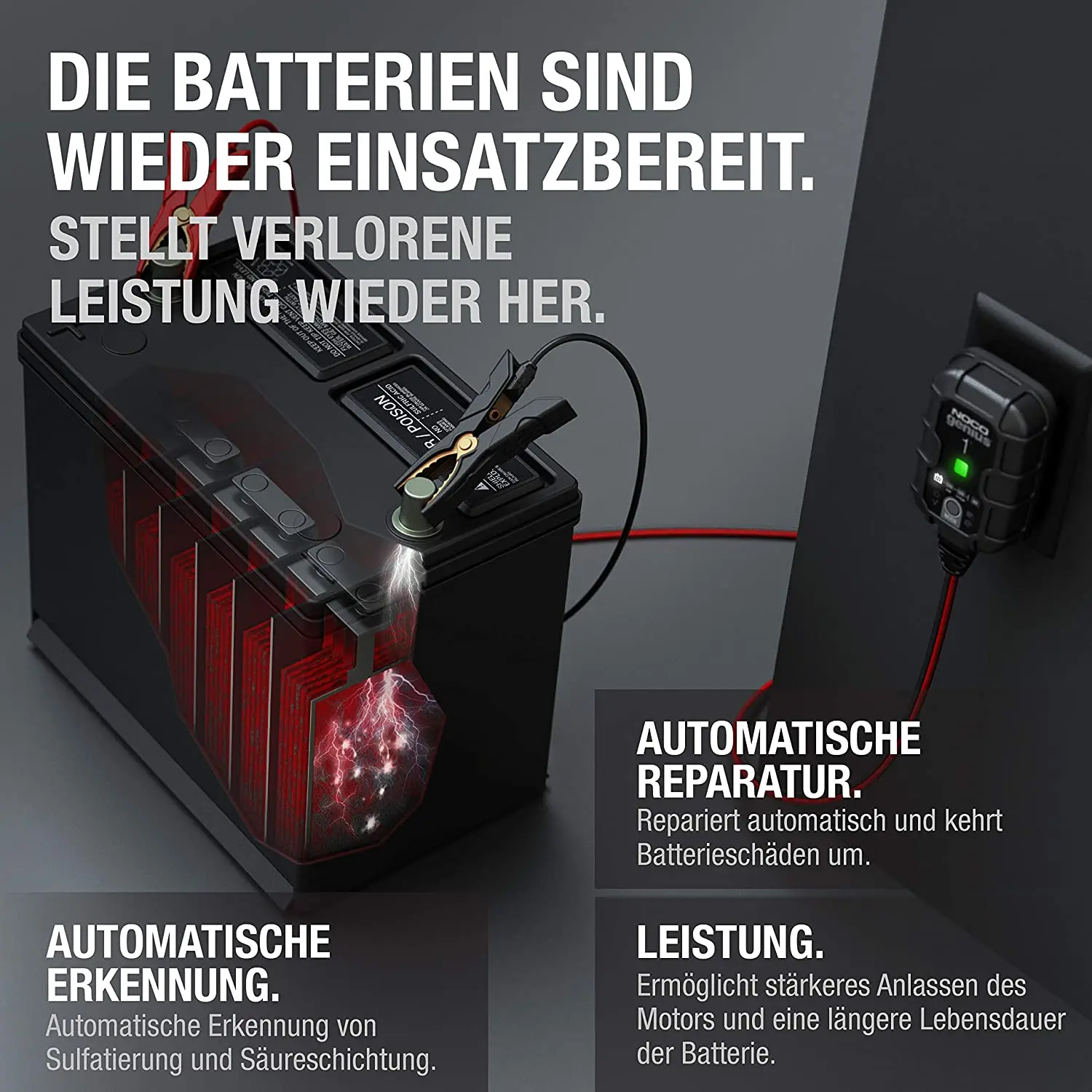 NOCO GENIUS1EU, 1A Ladegerät Autobatterie, 6V/12V KFZ Batterieladegerät  para Auto y Motorrad, Erhaltungsladegerät y Desulfato.