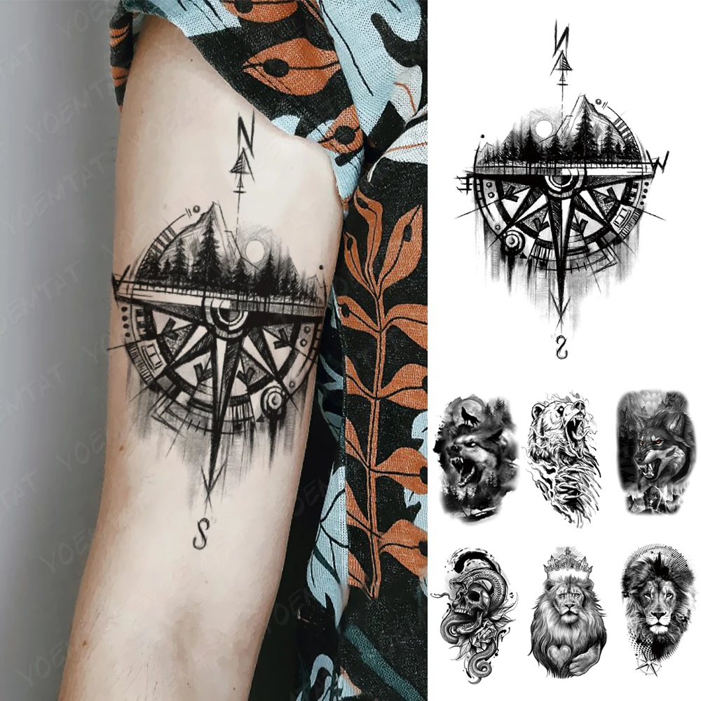 

Waterproof Temporary Tattoo Sticker beast animal bear wolf lion compass Tattoos realistic Body Art Arm Fake Tatoo Men Women