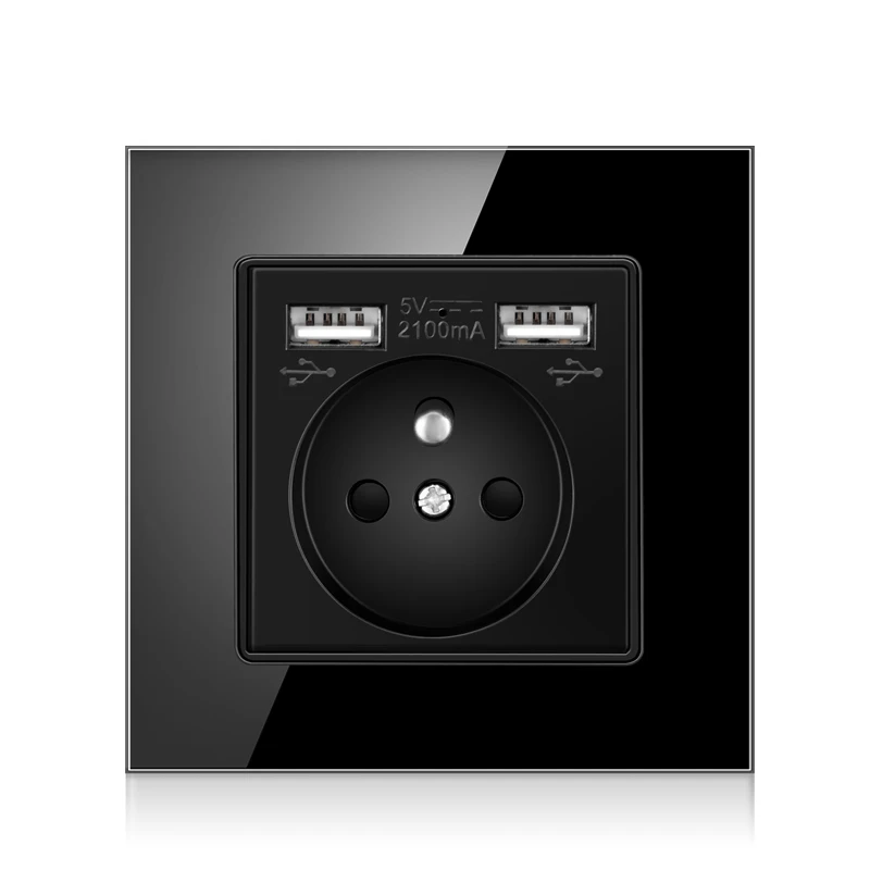 dupla, carregador USB, preto, branco, ouro, 86 painel de vidro, 16A, 2100ma