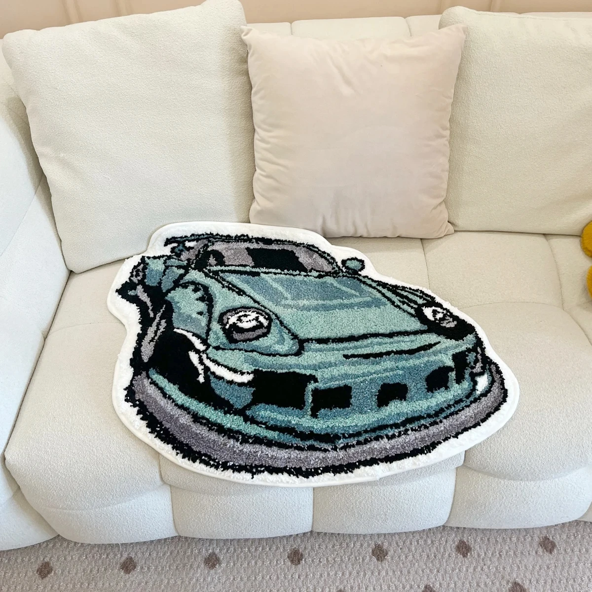 Green Enthusiast Racing Car Flocking Rug
