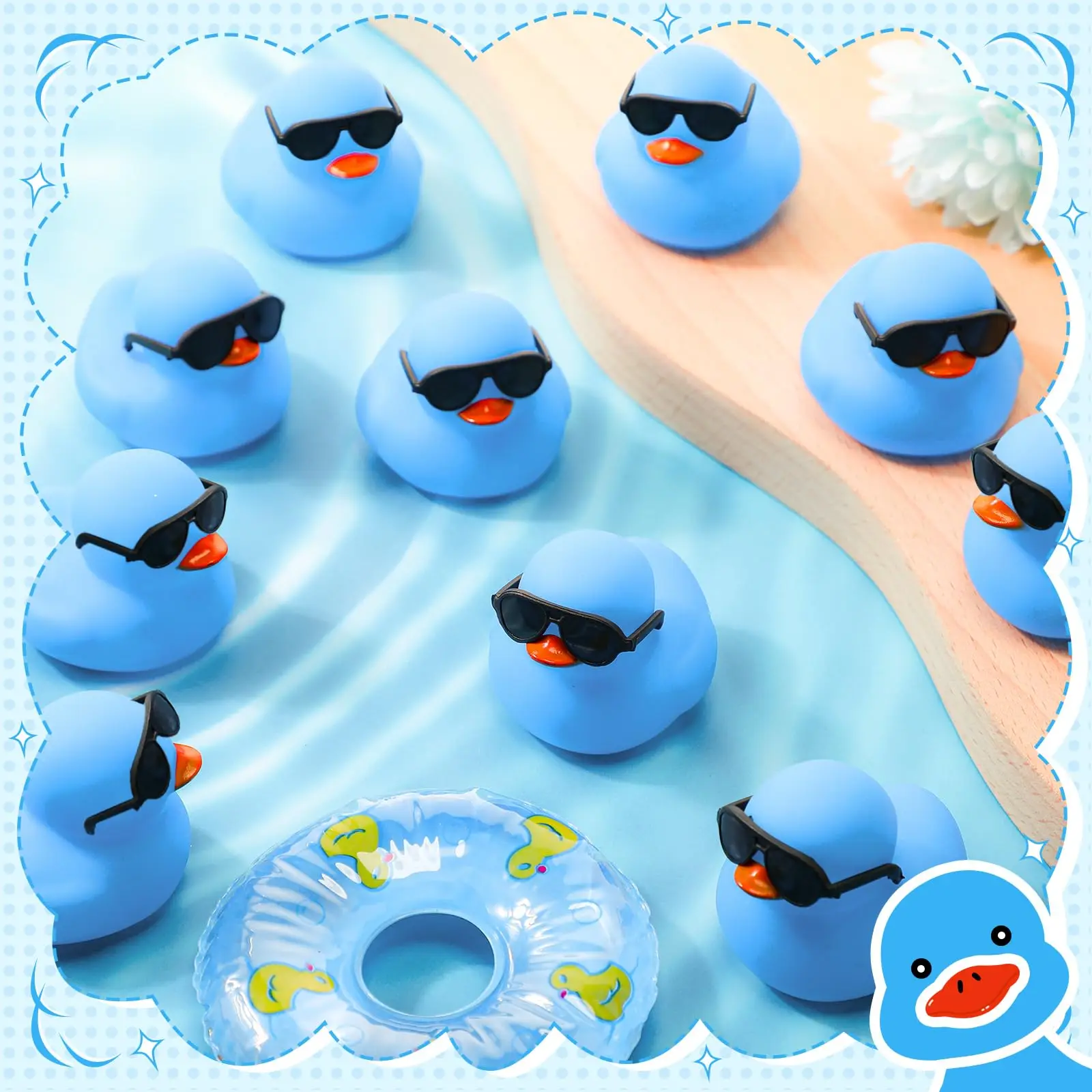 6/12/24/36PC Mini Rubber Ducks Blue with Sunglasses Sets Duck Toys Squeaky Rubber Ducks Cute Float  Duckies for Birthday 4