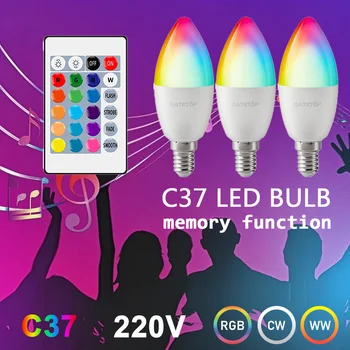 E14 RGB Candle LED Bulb with 24-Key Remote (6W) 1