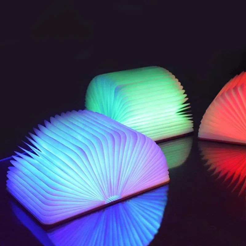 3D 접는 크리 에이 티브 LED 밤 빛 RGB 컬러 USB 충전 나무 책 빛 장식 침실 책상 테이블 램프 아이 Brithday 선물