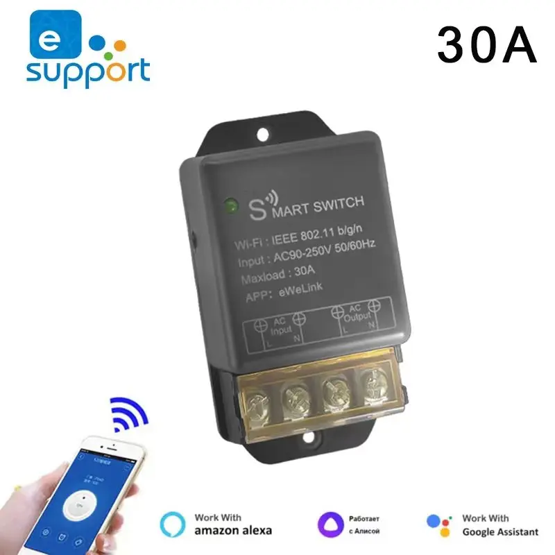 Ewelink APP 30A 1Channel WiFi High Power,Smart Circuit Breaker Switch,AC 110V 220V Input Wireless Relay,2.4Ghz Remote Control