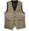 Mens Suit Brown Vest Lapel Neck Wool Waistcoat Casual Formal Double-breasted Business Slim Fit Vest Groomman For Wedding 1