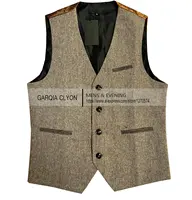 Mens Suit Brown Vest Lapel Neck Wool Waistcoat Casual Formal Double-breasted Business Slim Fit Vest Groomman For Wedding 1
