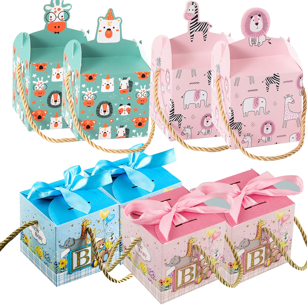 5 Pezzi Rosa Blu Scatola Di Caramelle Cartone Sacchetti Di Caramelle Animali Per Bambini Animali Decorazioni Per Feste Di Buon Compleanno Baby Shower 
