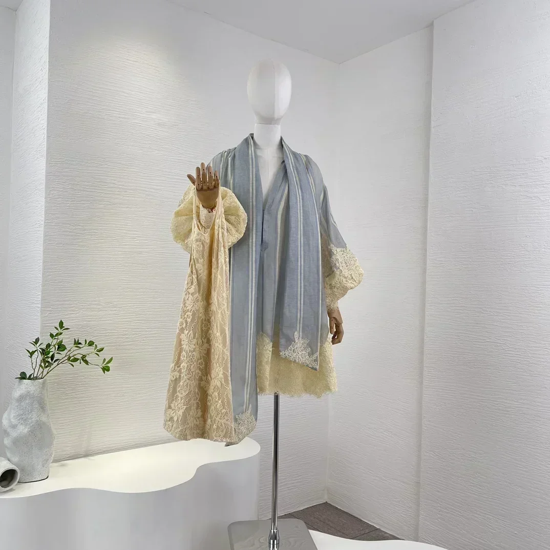 

Новинка 2023, высококачественное роскошное Повседневное платье-мини с принтом, длинными рукавами и шнуровкой, из льна и шелка, для отдыха