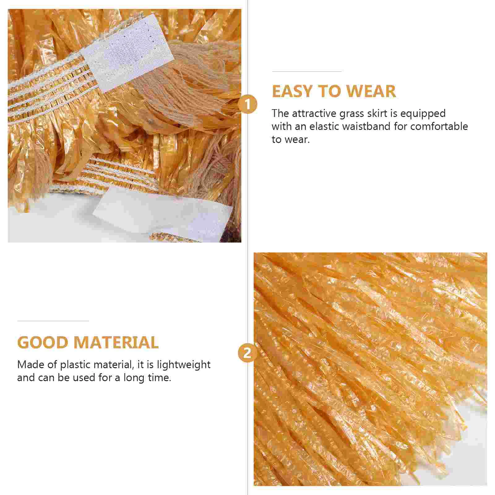 5 Pcs Grass Skirt Set With Arm Leg Bands Women Adult Costume Tribal Fringe Plastic Elastic Waistband Hawaiian Straw Color Dancer