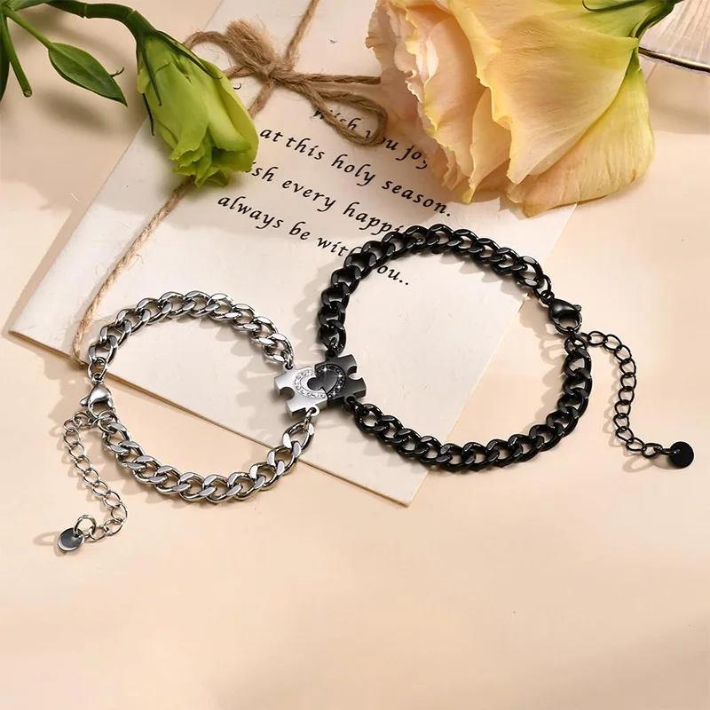 Bracciali abbinati per coppie Puzzle cuore bracciali in acciaio inossidabile Set per donna uomo Bf Gf marito moglie amici promessa regalo 4 Bracciali abbinati per coppie Puzzle cuore bracciali in acciaio inossidabile Set per donna uomo Bf Gf marito moglie amici promessa regalo 4
