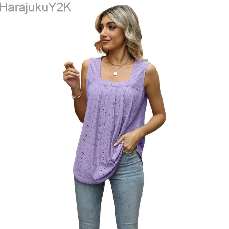 

Square Collar Hollow Ruffled Irregular Loose Sleeveless Tunic Tank Top Women's Summer Casual Streetwear Solid Vest Clothing 2023