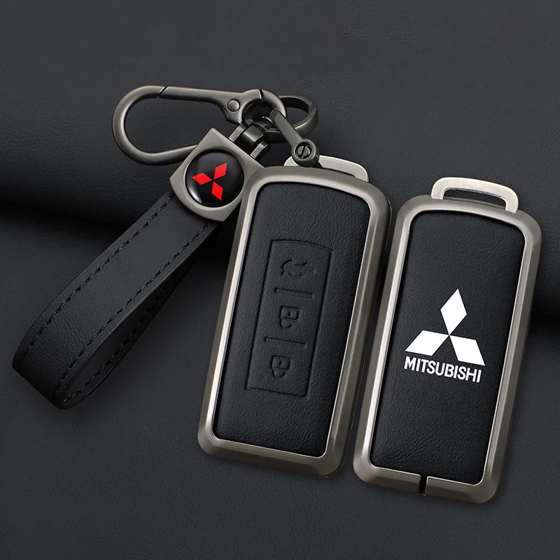 Leather Car Remote Key Case for Mitsubishi ASX LANCER Pajero Sport Outlander Eclipse Cross Keychain Full Cover Shell Accessories key case cover key case car key shell