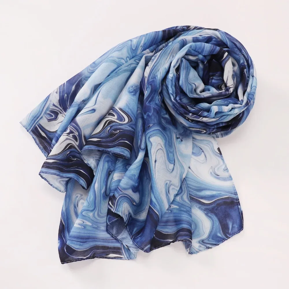 Muslim Fashion Watercolor Printed Cotton Hijab Spring Summer Sunscreen Scarf Arabian Tie-dye Long Shawls Turkish Headscarf - Image 6