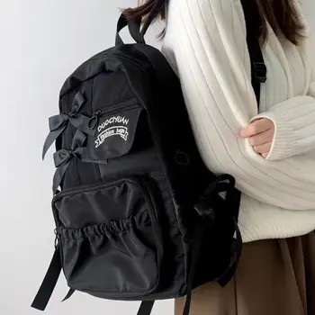 Zaino con fiocco moda donna zaino in tela stile College borsa a tracolla borsa da scuola per studenti dolce e carina per ragazze adolescenti