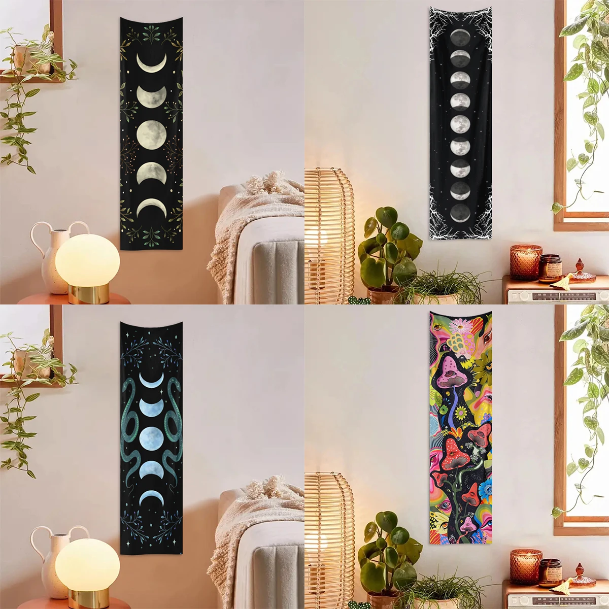 Moon phase tapestry flower and plant tapestry room decoration wall hanging living room decoration tapestry decorations