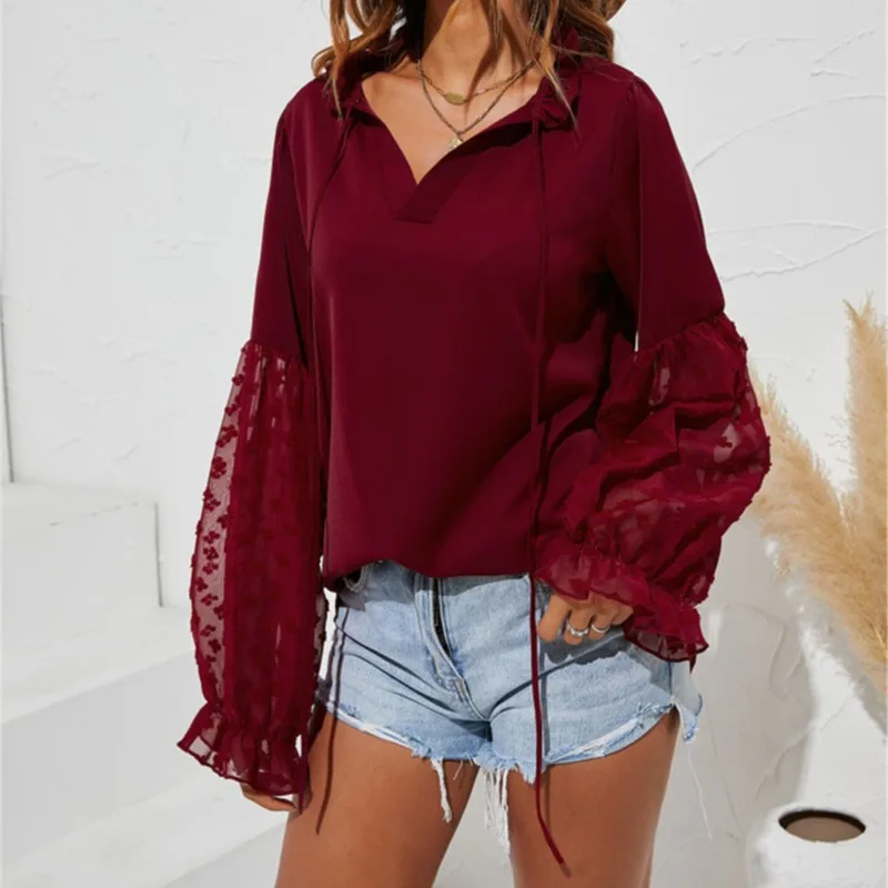 

Однотонный осенне-зимний пуловер 2023, жаккардовая Лоскутная модная Лоскутная рубашка с V-образным вырезом и длинными рукавами, топ в стиле пэчворк