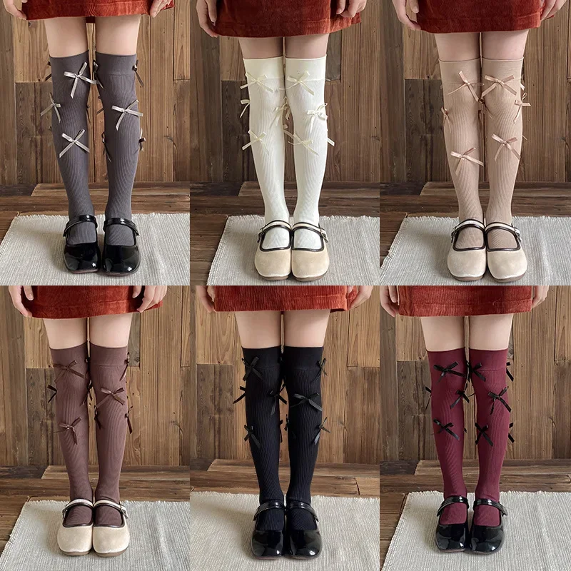 Spring Autumn Cute Fashion Bows Kids Legging Stocking Sock School Korean Fashion Bow Knee High Sock Children Cotton Stockings