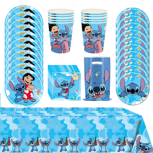 Disney Lilo e Stitch Decorazione festa di compleanno Ragazza Ragazzo Stoviglie usa e getta Piatto Tovaglia Sacchetto di caramelle Kit tazza di carta Forniture 6
