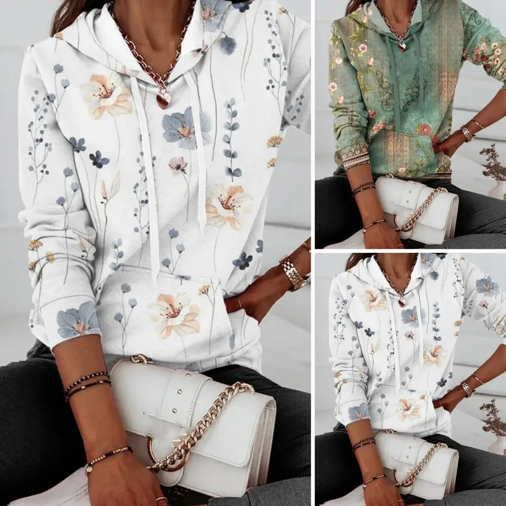 

Flower Print Sweatshirt Women Flower Print Hoodie Vintage Floral Print Hoodie Stylish Women's Sweatshirt with for Casual