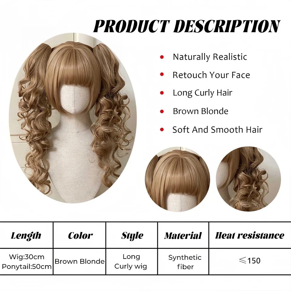 Synthetic Blonde Bob Wig for Women with Curly Ponytail