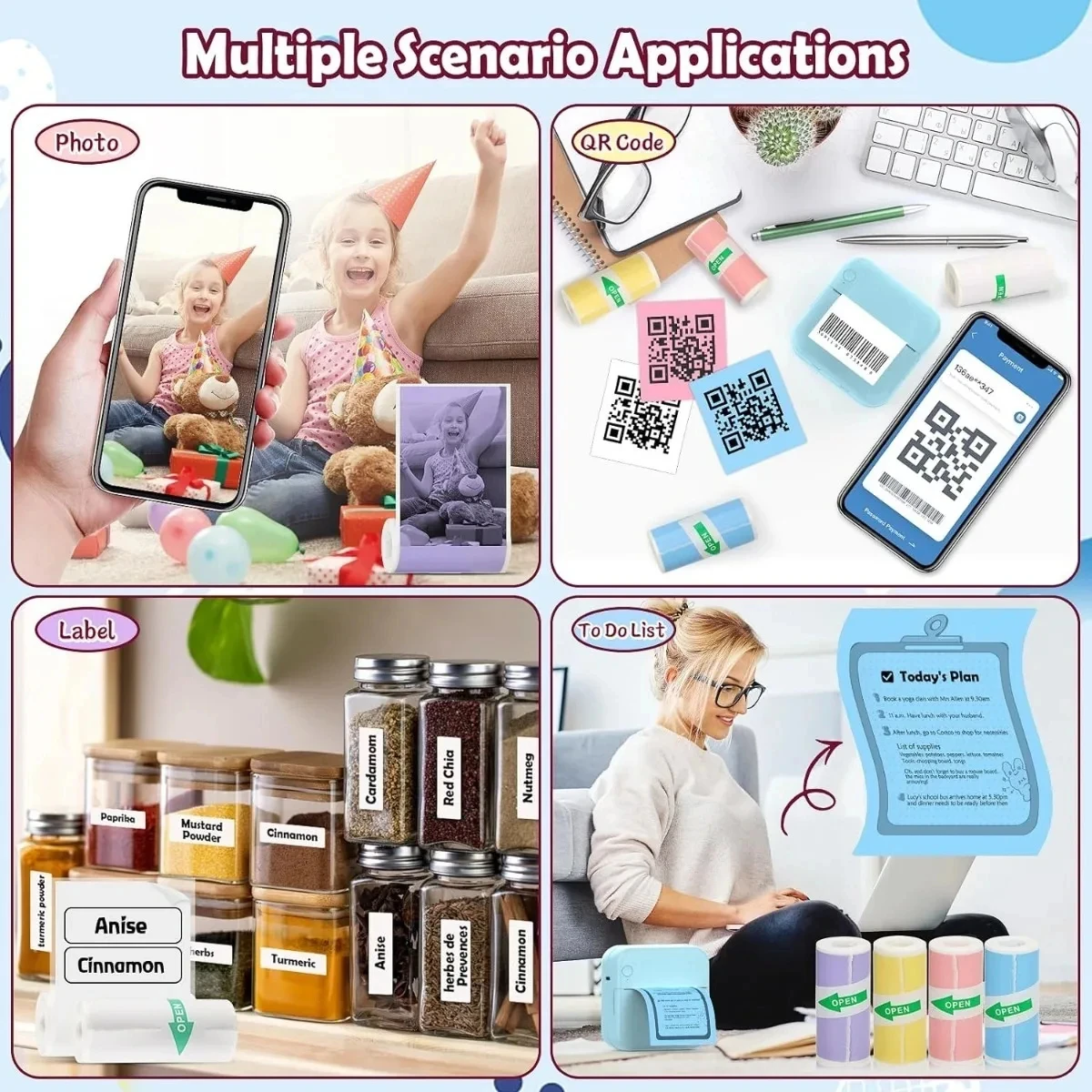 Printer Sticker Paper Mini Printer Sticker Paper Thermal Self-adhesive 57*25mm White & Colour Paper For Pocket Inkless Portable Bluetooth Printer