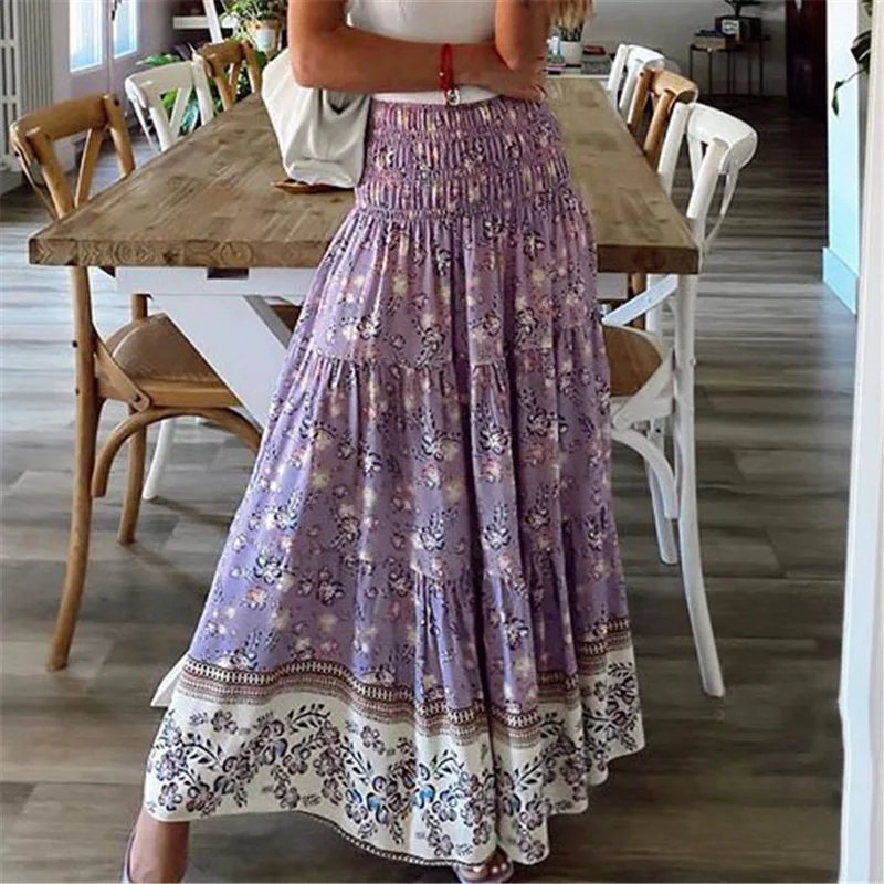 long skirts for women Sexy Beach Long Skirts Womens 2022 Spring Summer High Waist Casual Bohemian Pink Maxi Skirt For Women Floral Vintage Skirt floral skirt