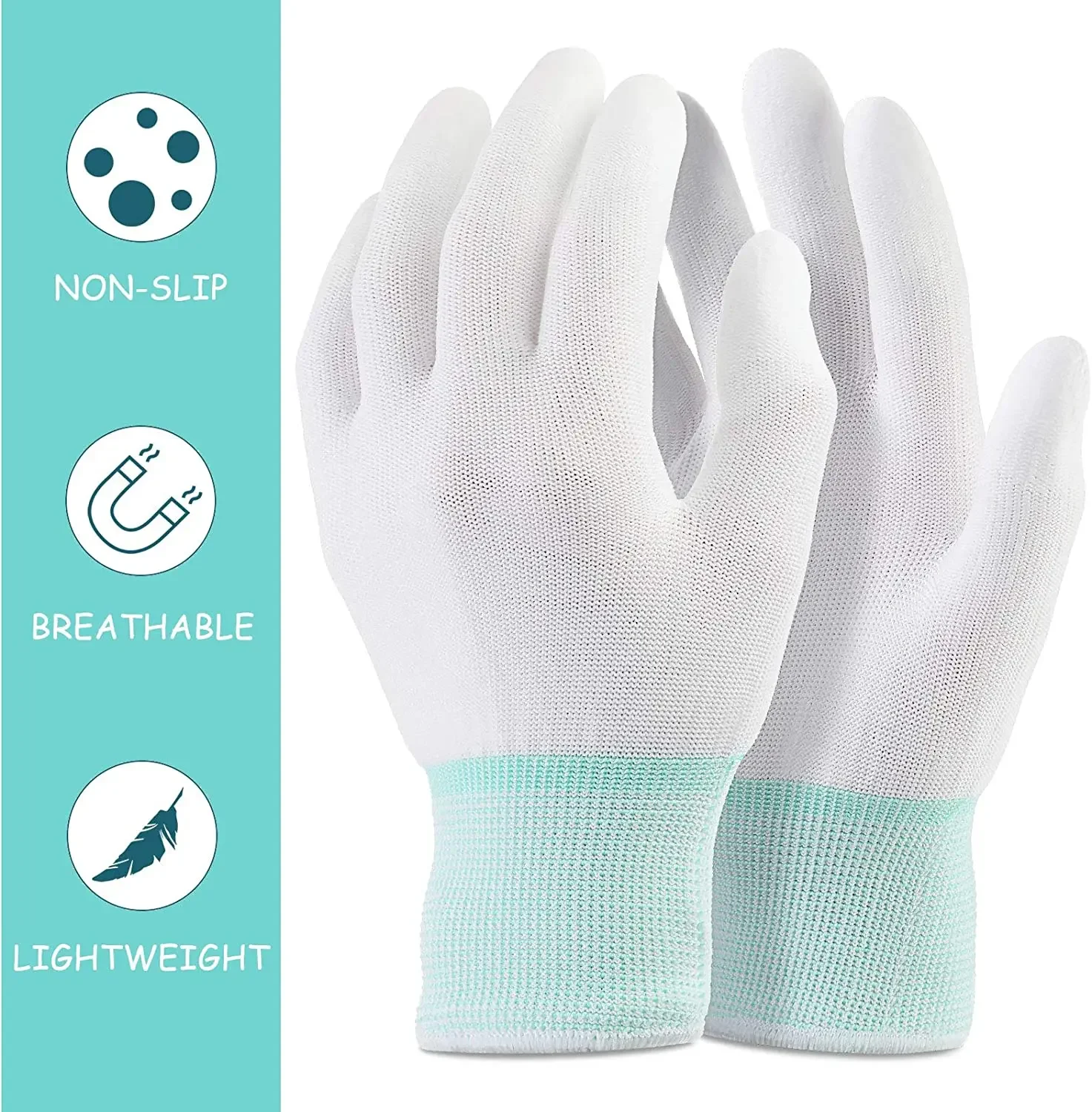 Quilting Gloves 2Pairs Working Gloves Quilting Gloves Free-Motion Quilting White Nylon Sewing Glove Grip Fingertip Crafting Quilter