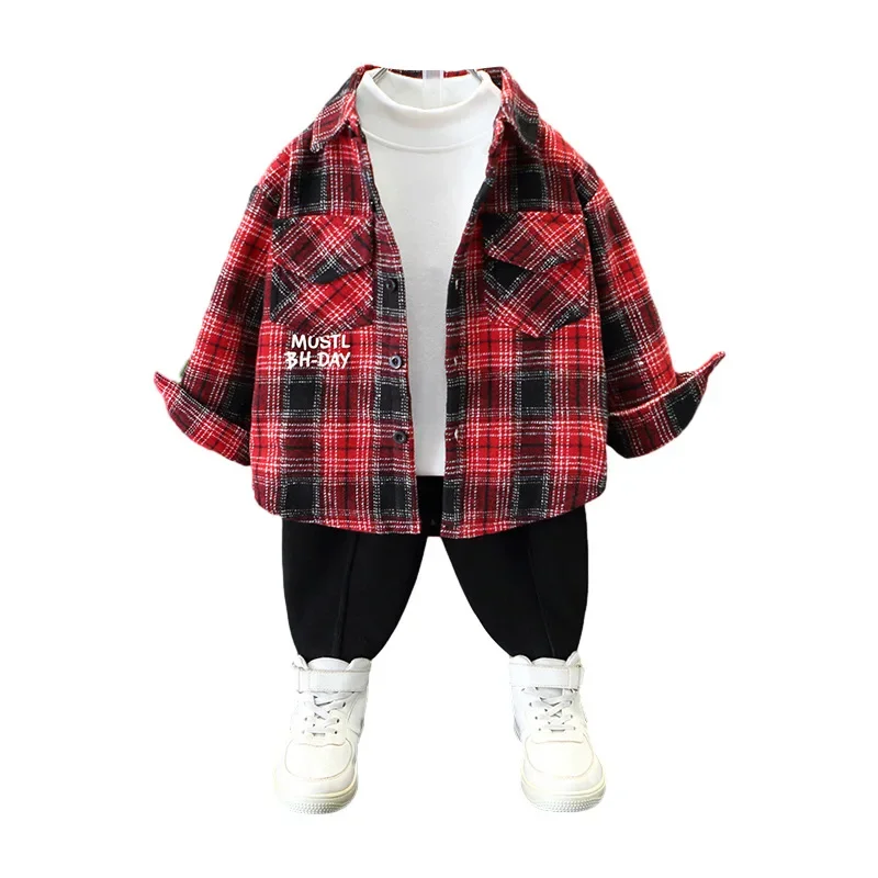 Thickened Flannel Children's Shirt Winter Plaid Patterned Casual Inner Wear for Boys Warm Outerwear Versatile Casual Top