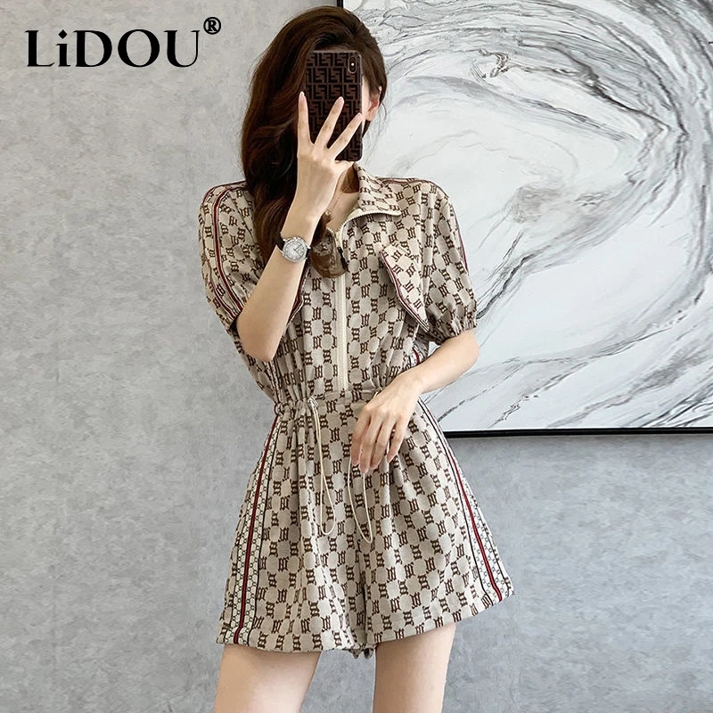 Summer Sexy Sweet Kawaii Playsuits Women Short Sleeve Vintage Print Aesthetic Fashion Lady Rompers Chic Casual Female Clothes