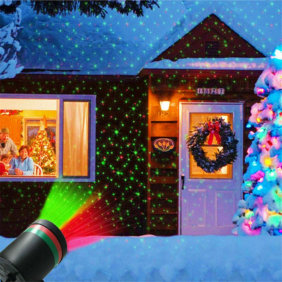 

Переносной Рождественский лазерный проектор с небесными звездами, лампа для дискотеки, сценического освещения, наружный Красный Зеленый Садовый светильник для газона, праздничное освещение