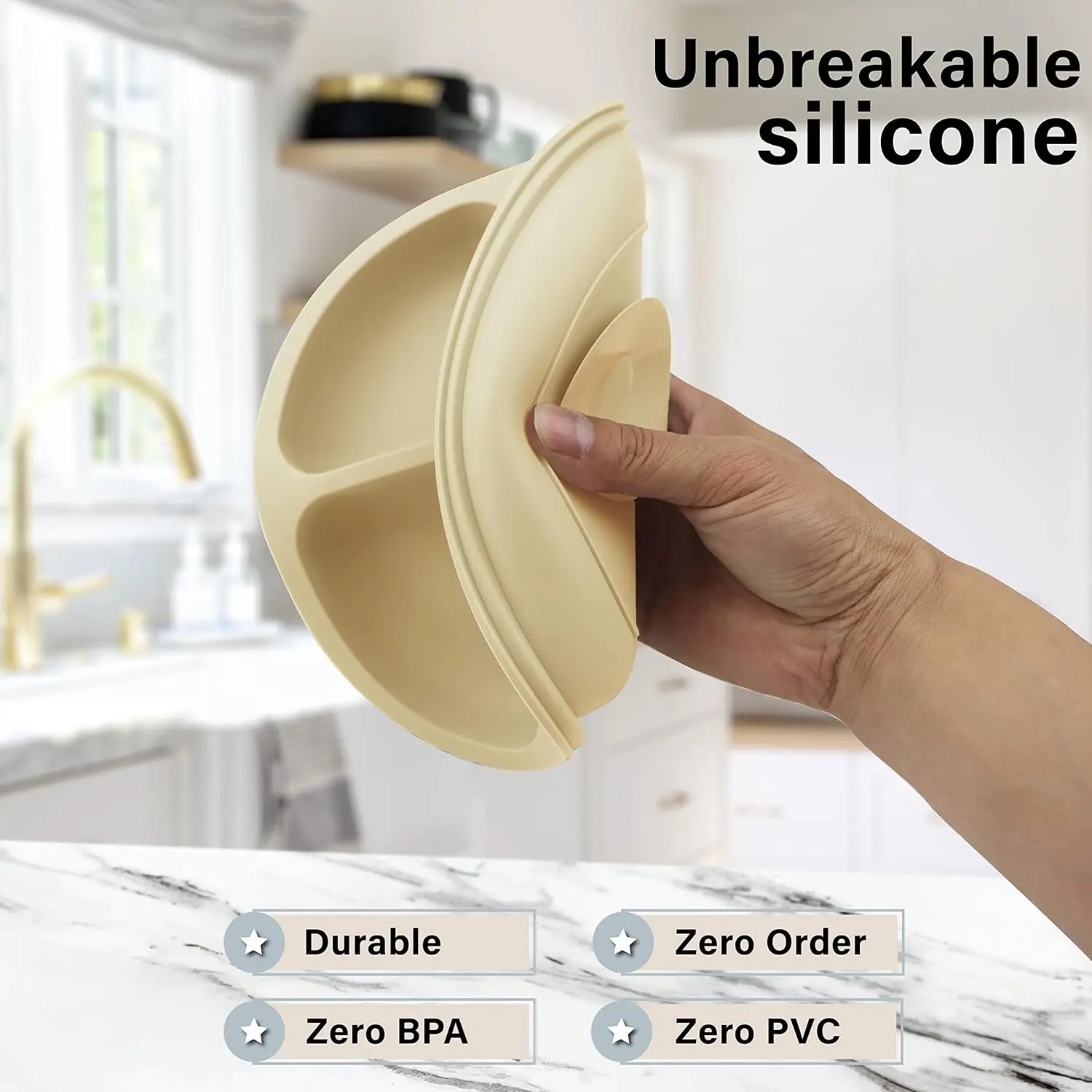 5PCS Silicone Baby Tableware Set Divided Plates Suction Cup Bowl Spoon Fork Dishes For Toddler Training To Eating Safe BPA Free 6