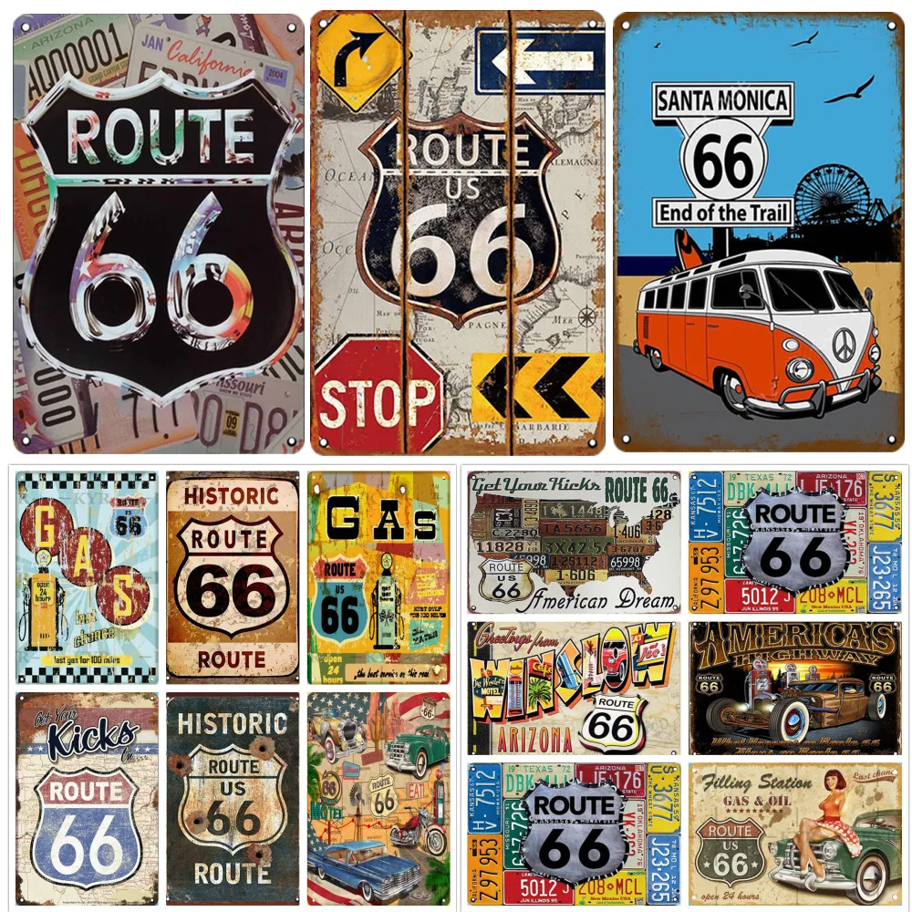 

Металлический знак Route 66, табличка в стиле ретро, эстетический декор комнаты, Жестяная Табличка, настенные плакаты, украшение для стен