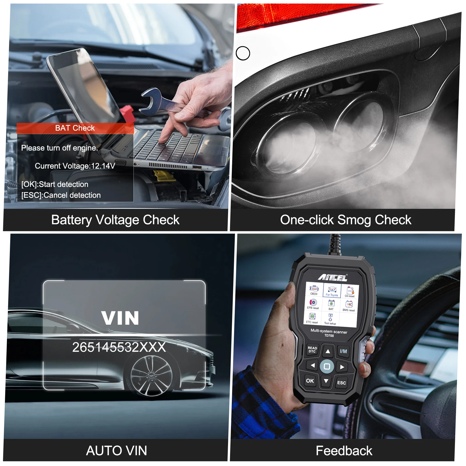 ANCEL TD700 Car Diagnostic Scan Tools All System Code Reader ABS EPB Oil BMS SAS 11 Reset ODB OBD 2 Car Scanner for Toyota Lexus 6
