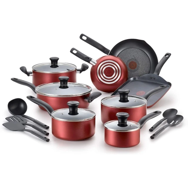 Soft Grip 18 Piece Cookware Set, Pink Non Stick Cooking Pot Set Pots and  Pans - AliExpress