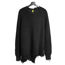 

knitwear women vintage pullover Autumn winter men ripped hole patchwork oversized knitted sweater irregular design hip hop punk
