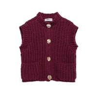 Willshela Women Fashion With Pockets Solid Single Breasted Knitted Vest Tank Tops Vintage O-Neck Sleeveless Female Chic Lady Top - Image 4