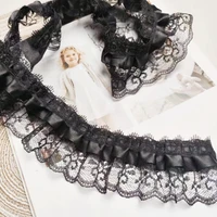 Black double jacquard pleated tulle lace DIY handmade crafts doll dress skirt picture frame flower basket border decoration 5